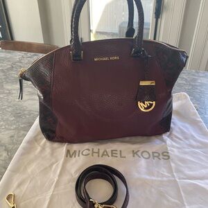 Michael Kors Women's Satchel in Burgundy with snakeskin details & Gold Hardware